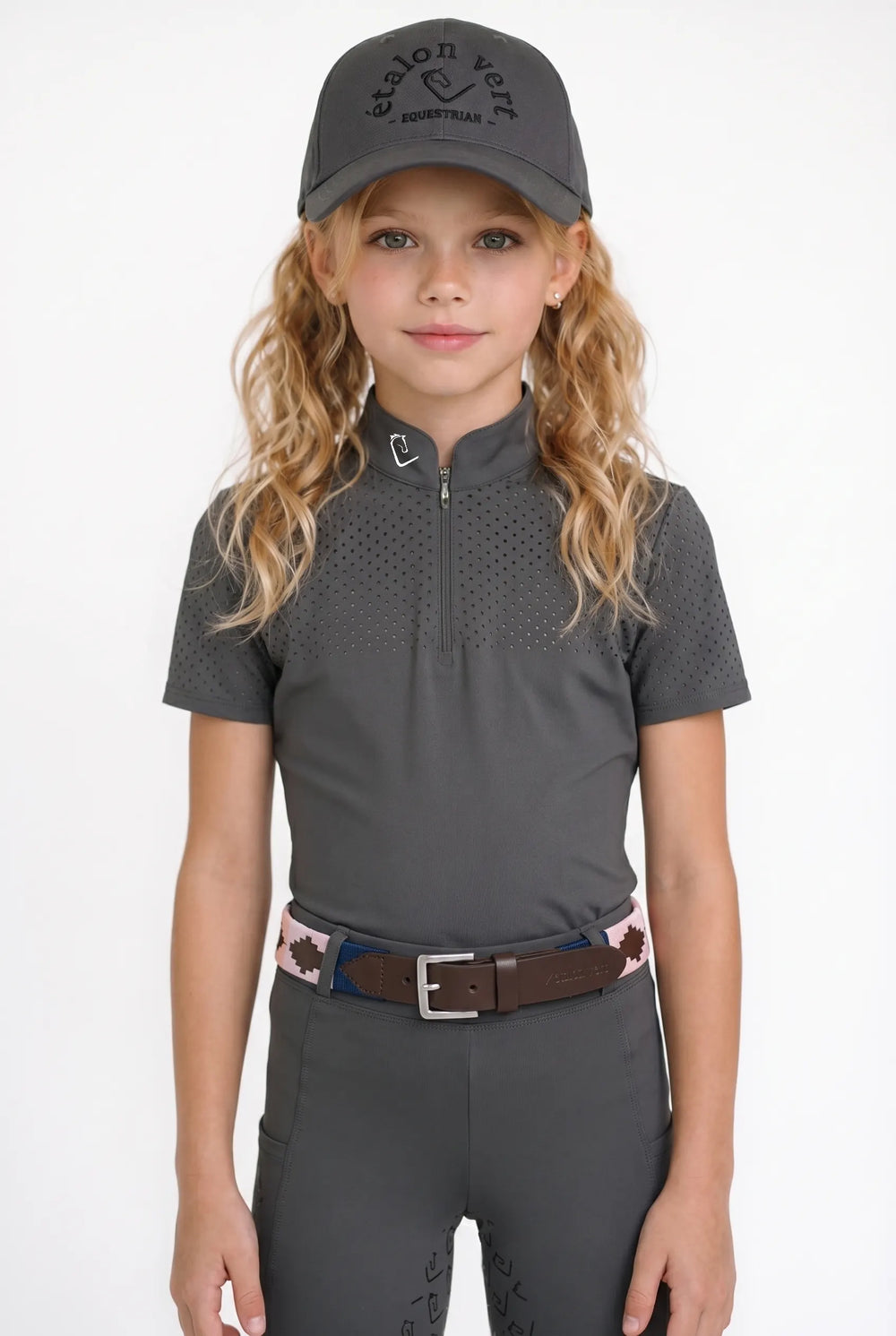 Young Riders Star Gold Short-Sleeve Perforated Performance Shirt - Stone Grey