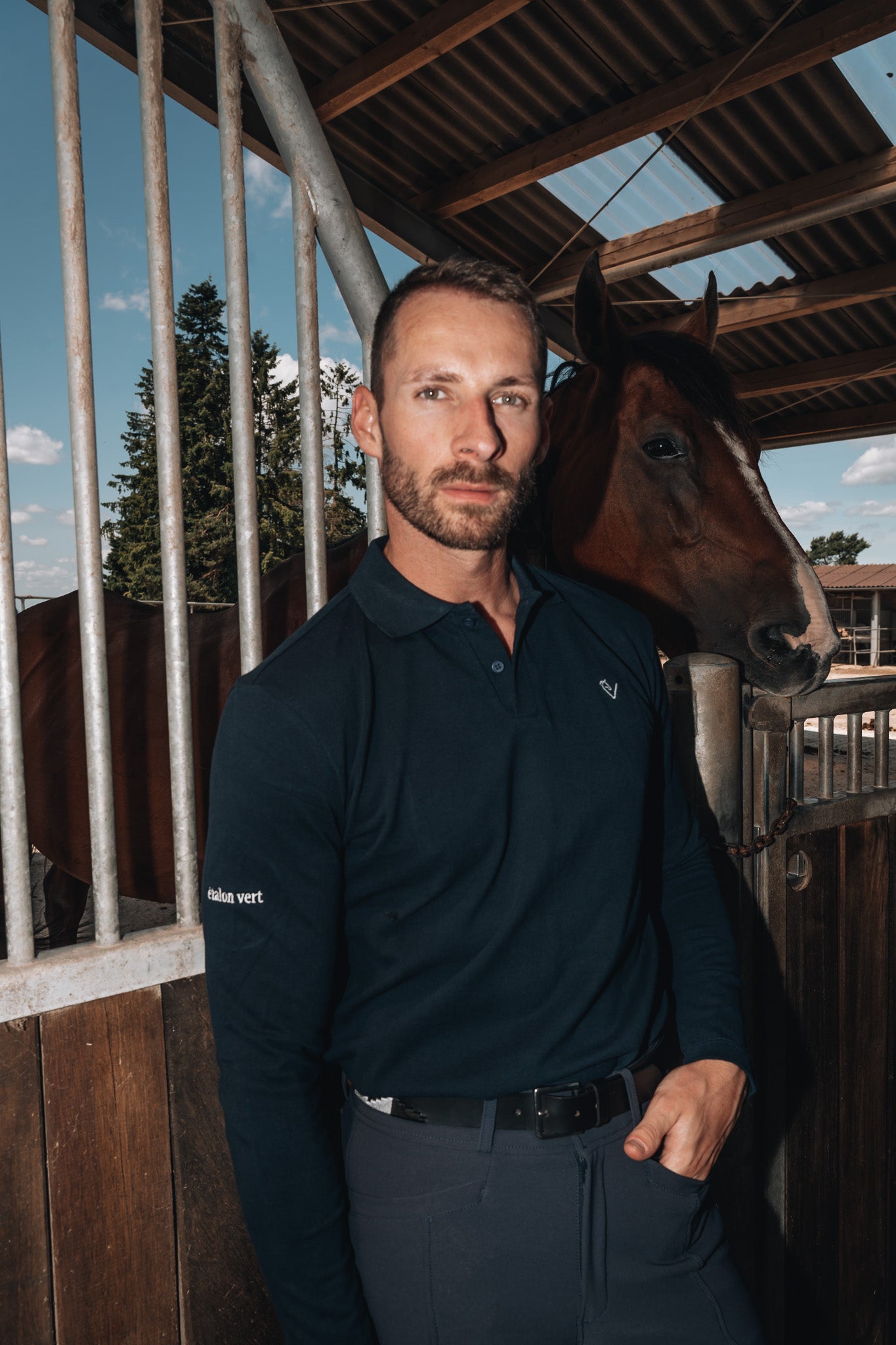 Men's polo shirt Sandro Hit - long sleeve - navy