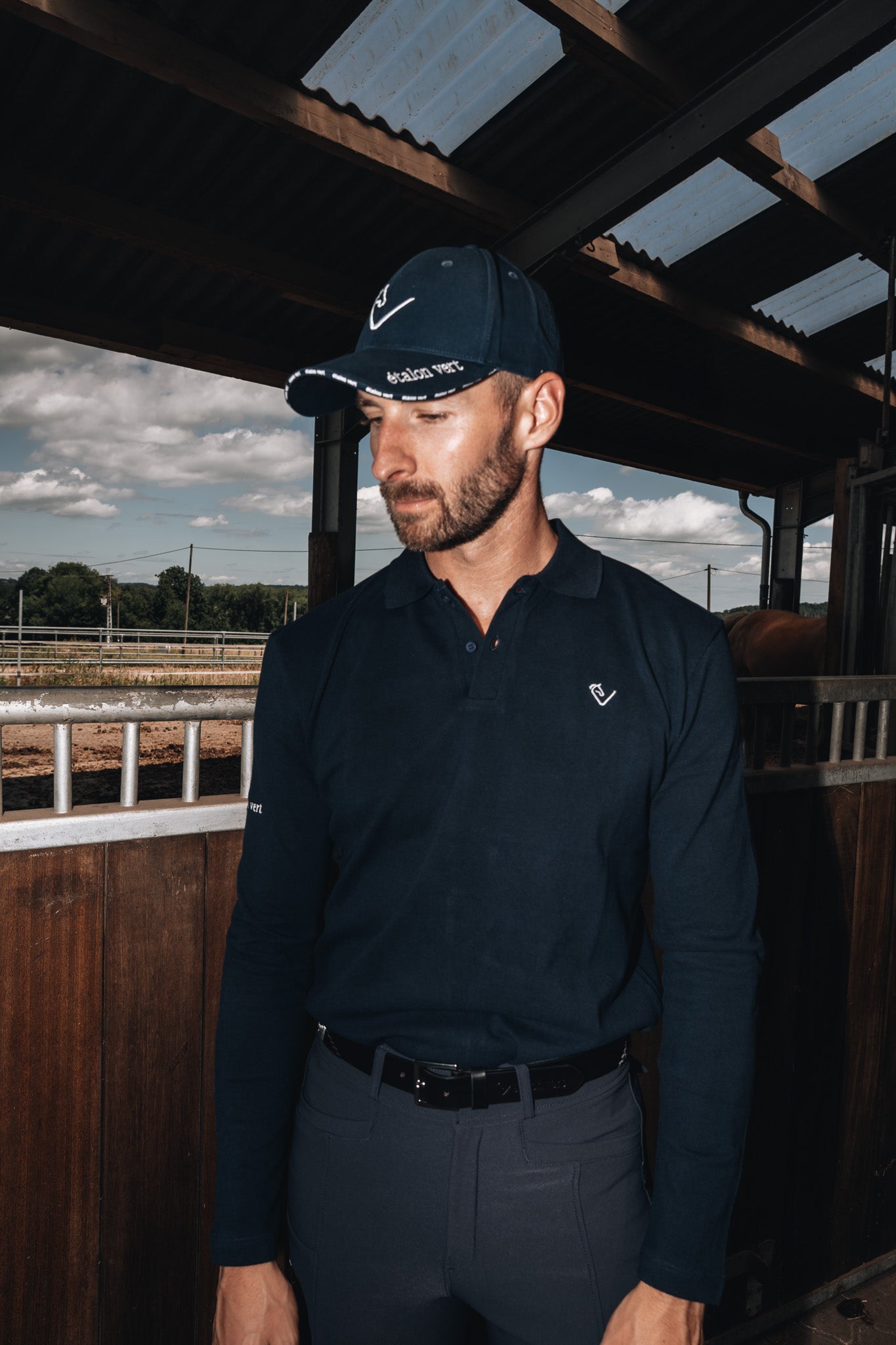 Men's polo shirt Sandro Hit - long sleeve - navy