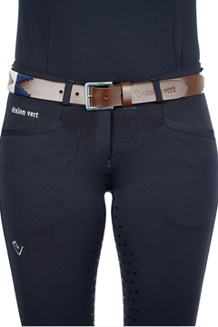 Vitalis polo belt 2.5 cm Young Riders - Brown: Candy Pink/Navy