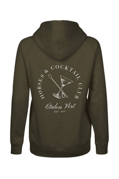 Quaterback 2.0 Normal Fit Hoodie - Horses & Cocktail - Olive