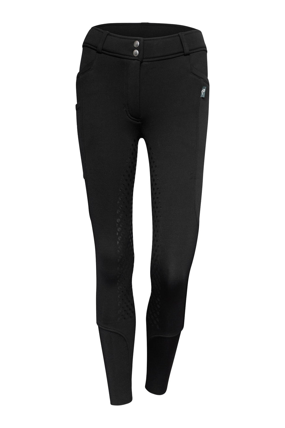 Snow King 2.0 Thermo-Reithose Vollgrip in Black, Vorderansicht mit hohem Bund und langem Beinabschluss