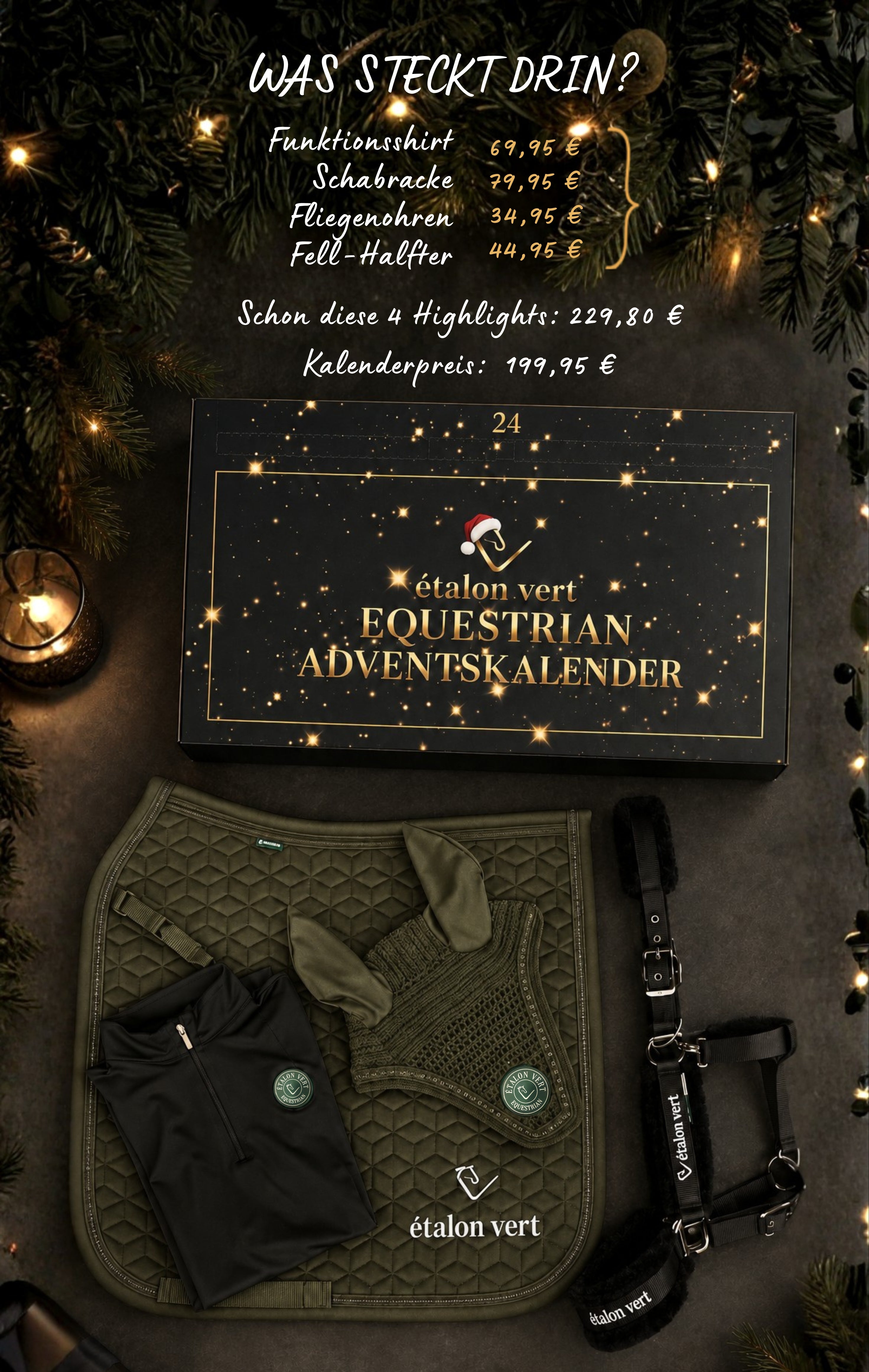 Vier bestätigte Highlights des Adventskalenders 2026 in Olive mit Einzelpreisen und Kalenderpreis
