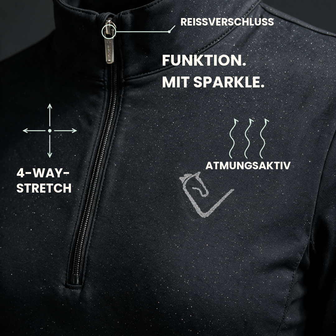 Easy Game Black Sparkle – Funktionsgrafik mit 4-Way-Stretch, Atmungsaktivität und Reißverschluss