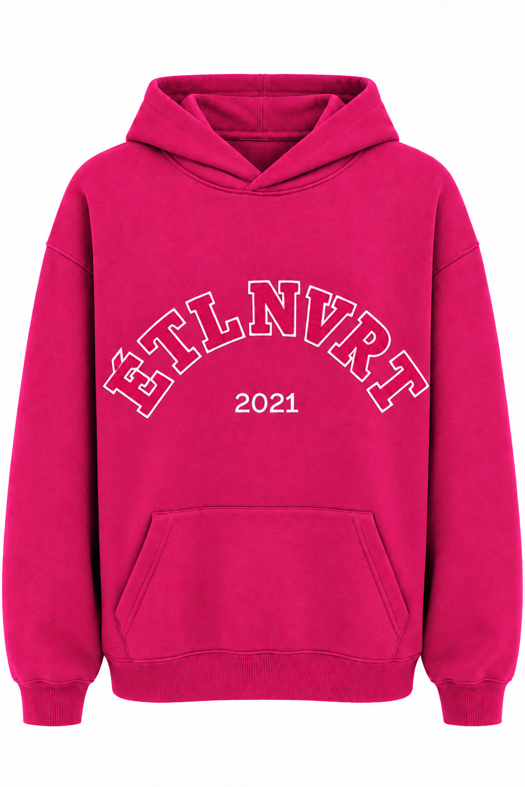 étalon vert – ETLNVRT Hoodie Very Berry – Vorderansicht mit Chenille-Schriftzug Ton in Ton