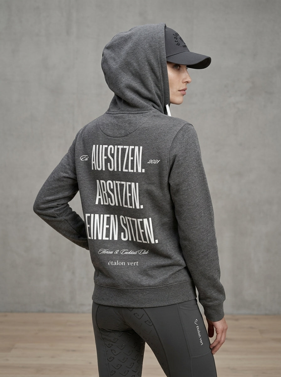 Oversize Fit Hoodie - Aufsitzen. Absitzen. Einen Sitzen. - Grey