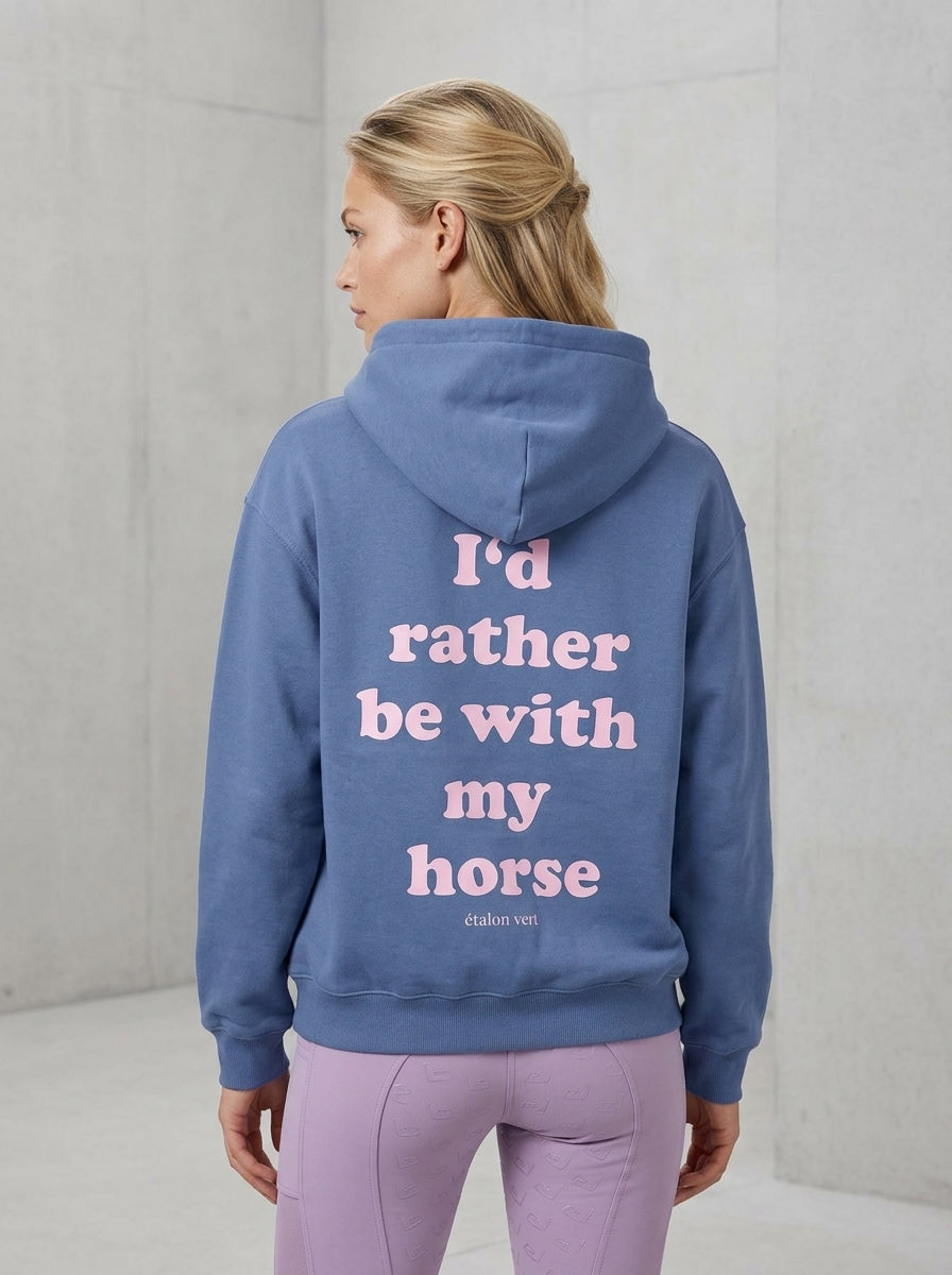 Oversize Fit Hoodie - I´d rather be with my horse - Ocean Blue