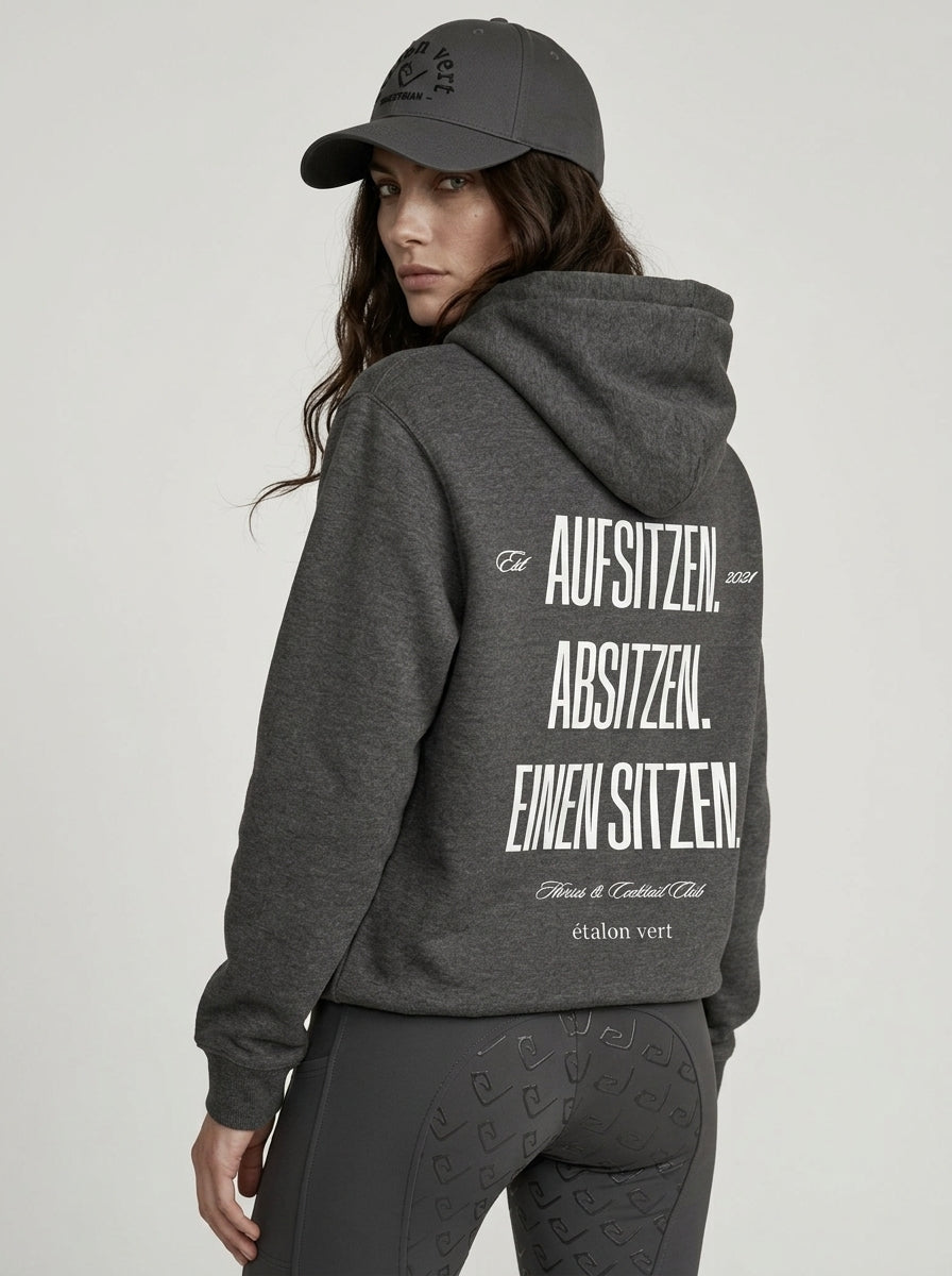 Oversize Fit Hoodie - Aufsitzen. Absitzen. Einen Sitzen. - Grey