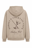 Beige Oversize Hoodie – Rückenansicht, Motiv horses-cocktail, Druck Brown