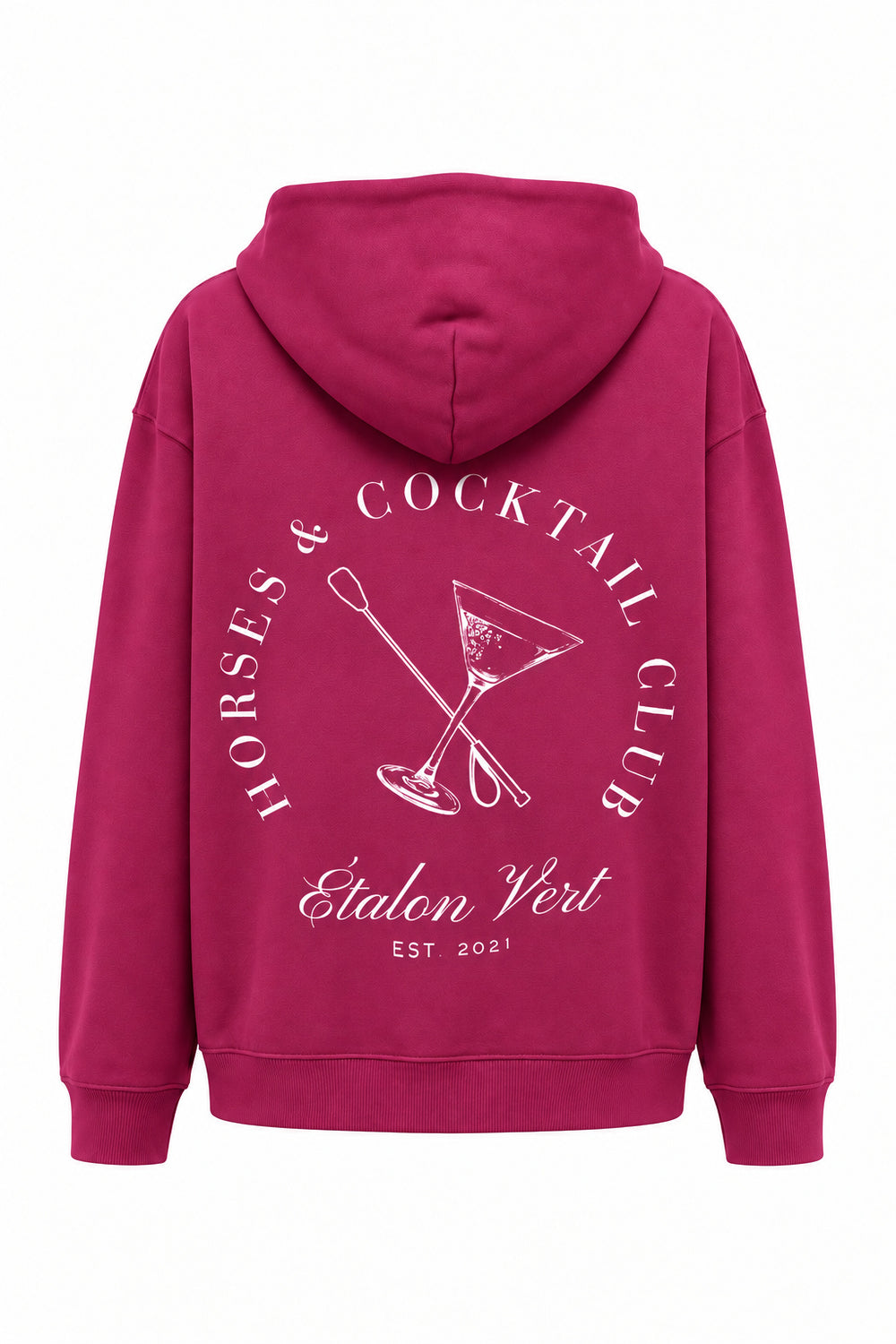 horses-cocktail – Hoodie Very Berry, Rückenansicht mit großem weißem Druck