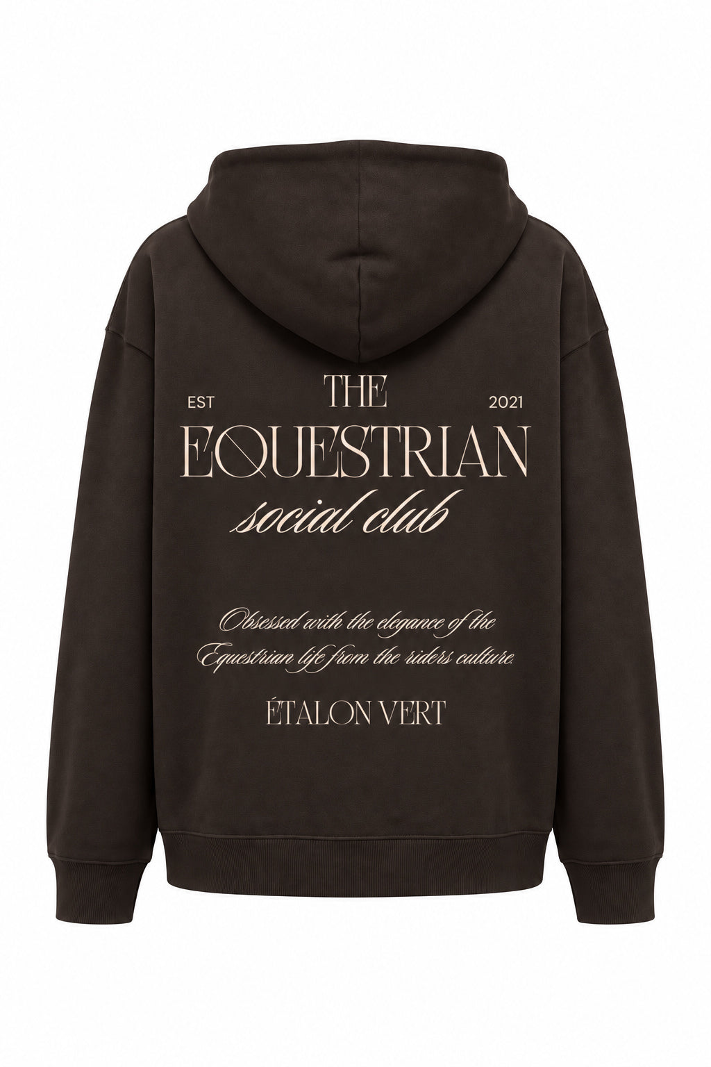 Brown / Chocolate Brown Oversize Hoodie – Rückenansicht, Motiv social-club, Druck Beige