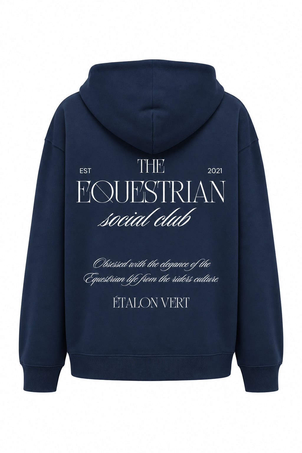 social-club – Hoodie Navy, Rückenansicht mit großem weißem Druck