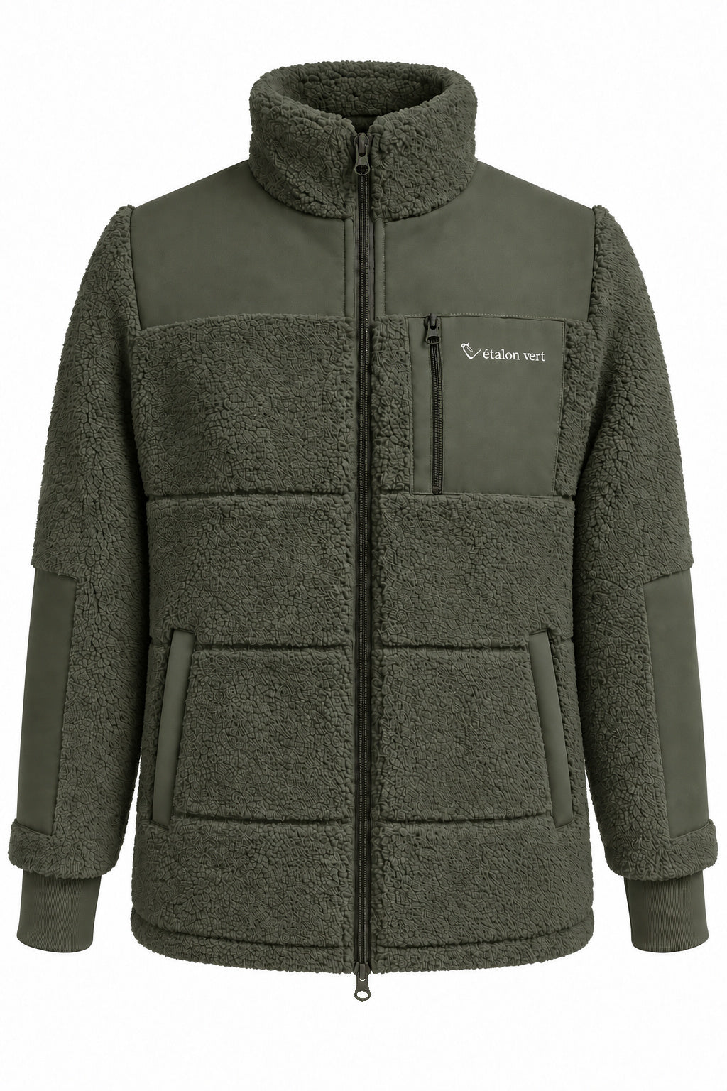 Valegro Teddyjacke olive Vorderansicht, Reißverschlüsse Ton in Ton