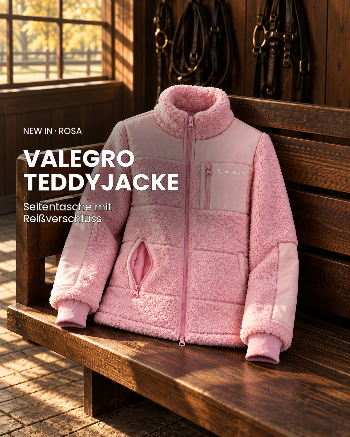 Valegro Teddyjacke Rosa mit geöffneter Seitentasche
