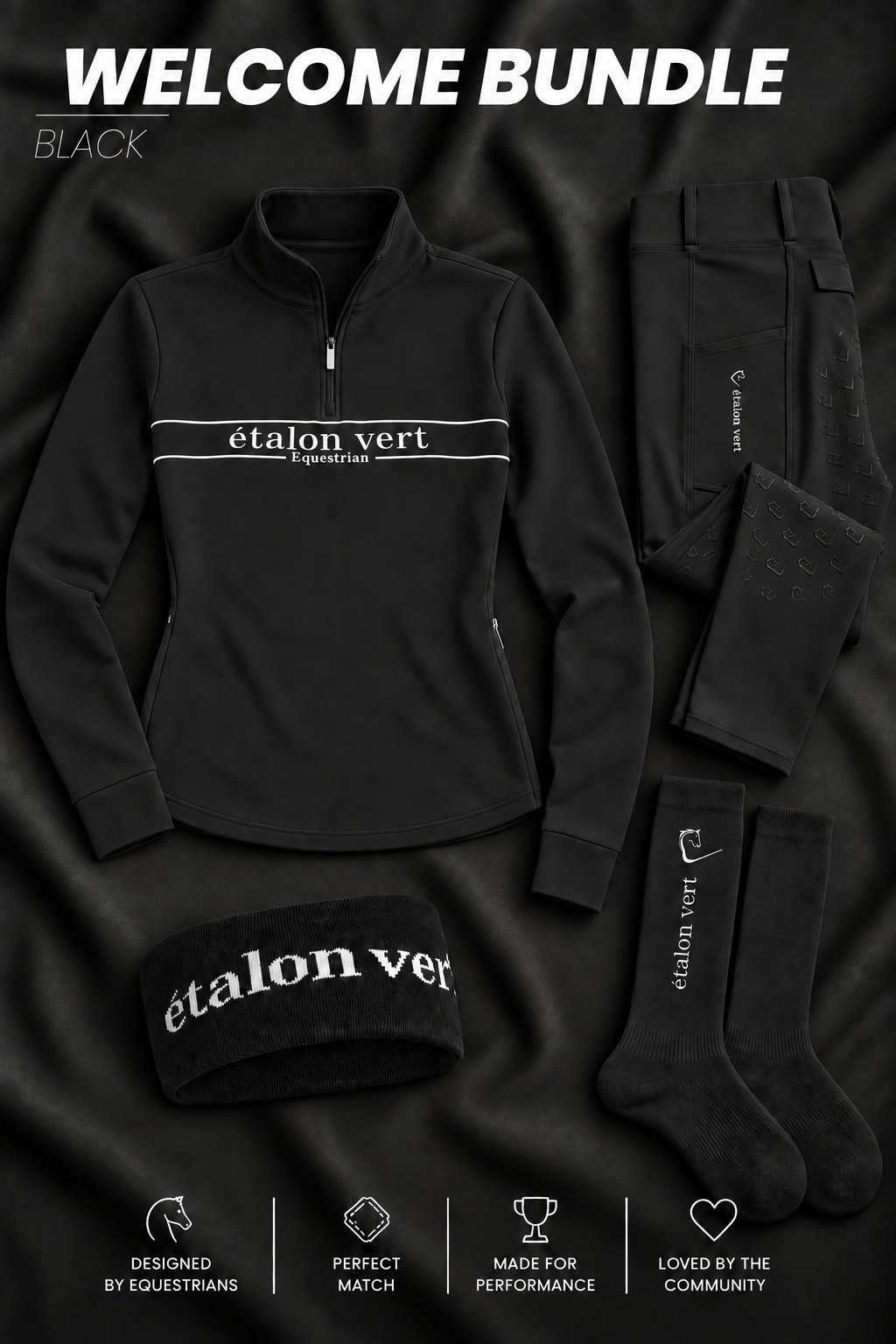 Welcome Bundle Black – ausgelegter ZIP-Pullover mit Leggings, Stirnband und genau zwei Socken