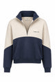 Bicolor Zip Sweater Off-white/Navy – Front offen mit dunkelblauer Bruststickerei