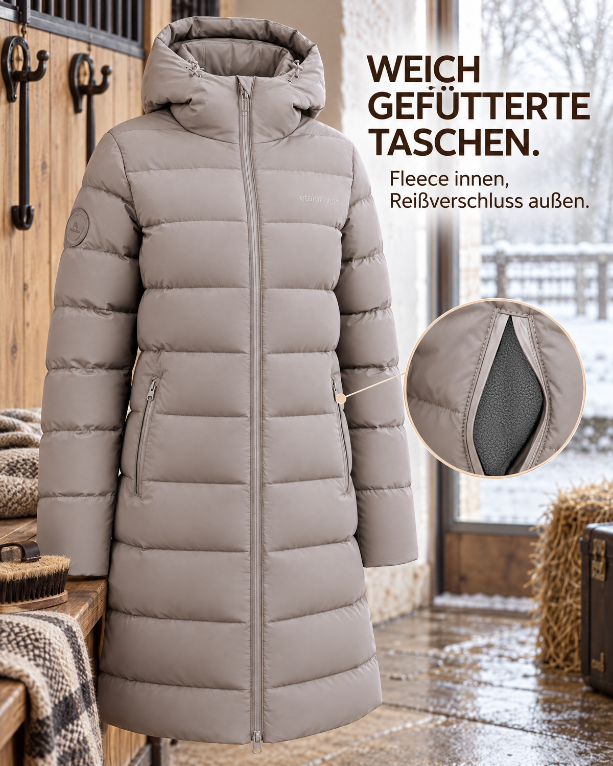 Cardento Long Puffer Jacket - Taupe