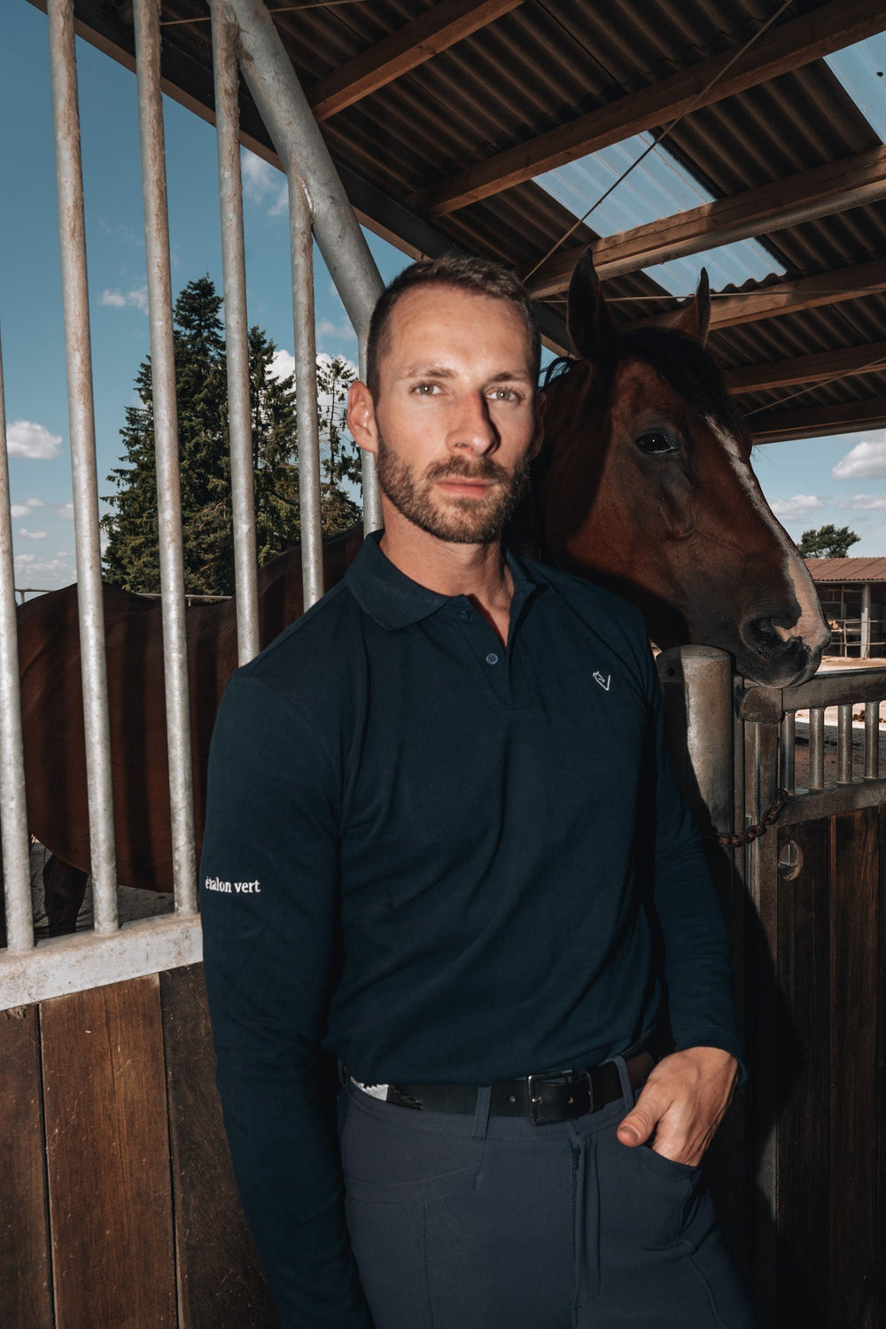 Men's Polo Shirt Sandro Hit - Long Sleeve - Navy