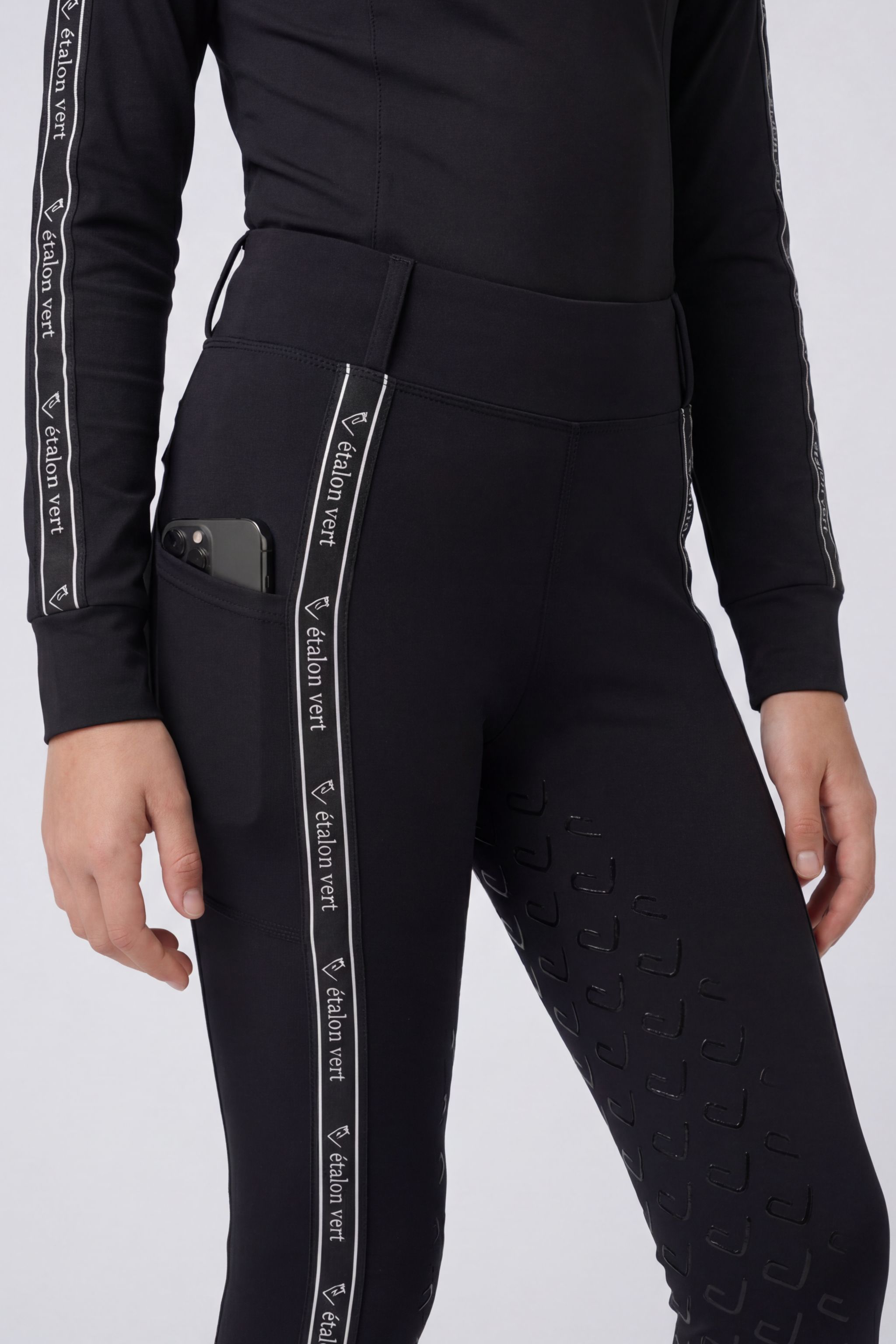 Chacco 2.0 - Legginsy Young Riders Fullgrip - Czarny - Paski