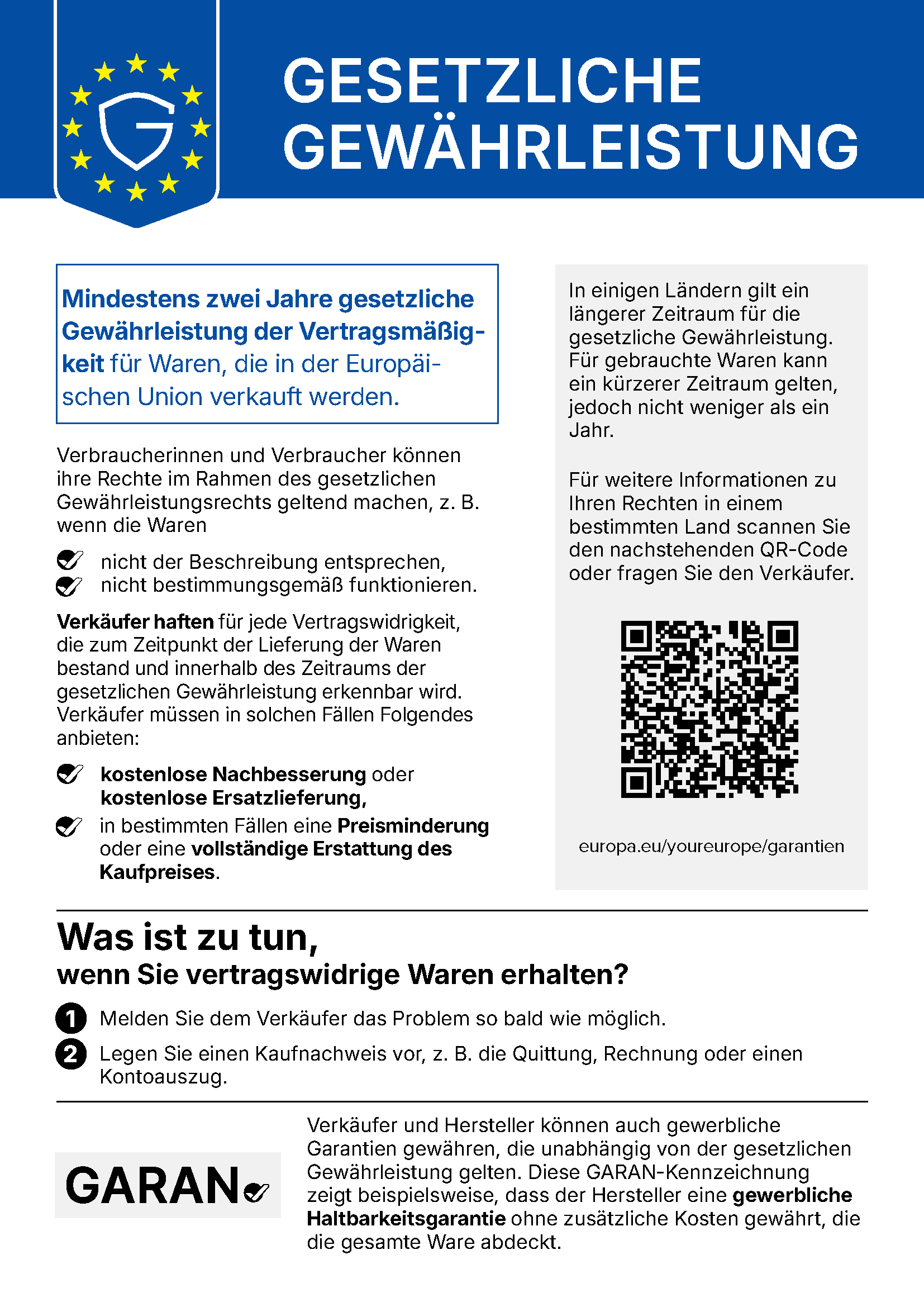 Legal guarantee notice