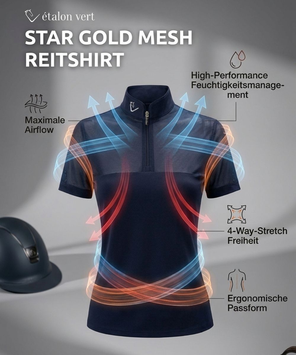 Star Gold Kurzarm Mesh - Navy - Young Riders