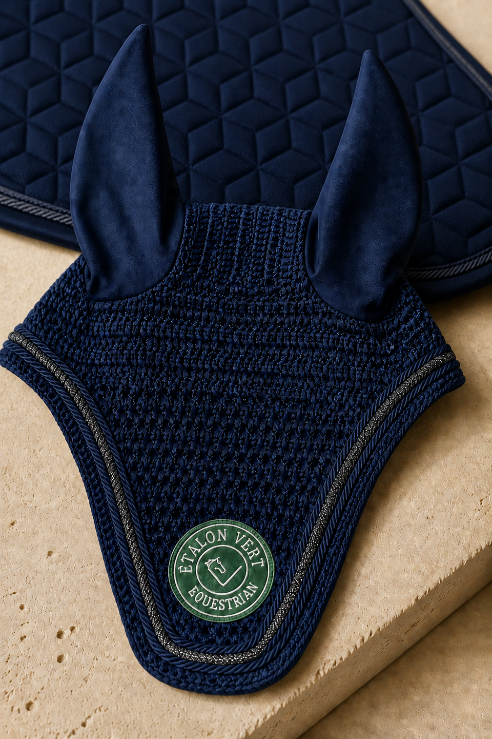 Fliegenohren in navy – passender Glitzer-Kordelrand im Detail