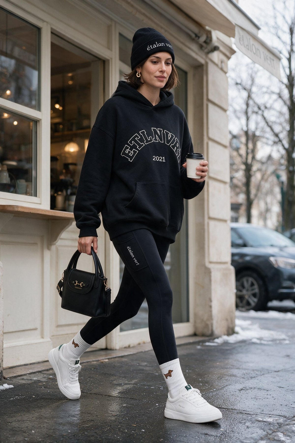 étalon vert – Chenille-Hoodie – Black – ausgewähltes Modelmotiv B047