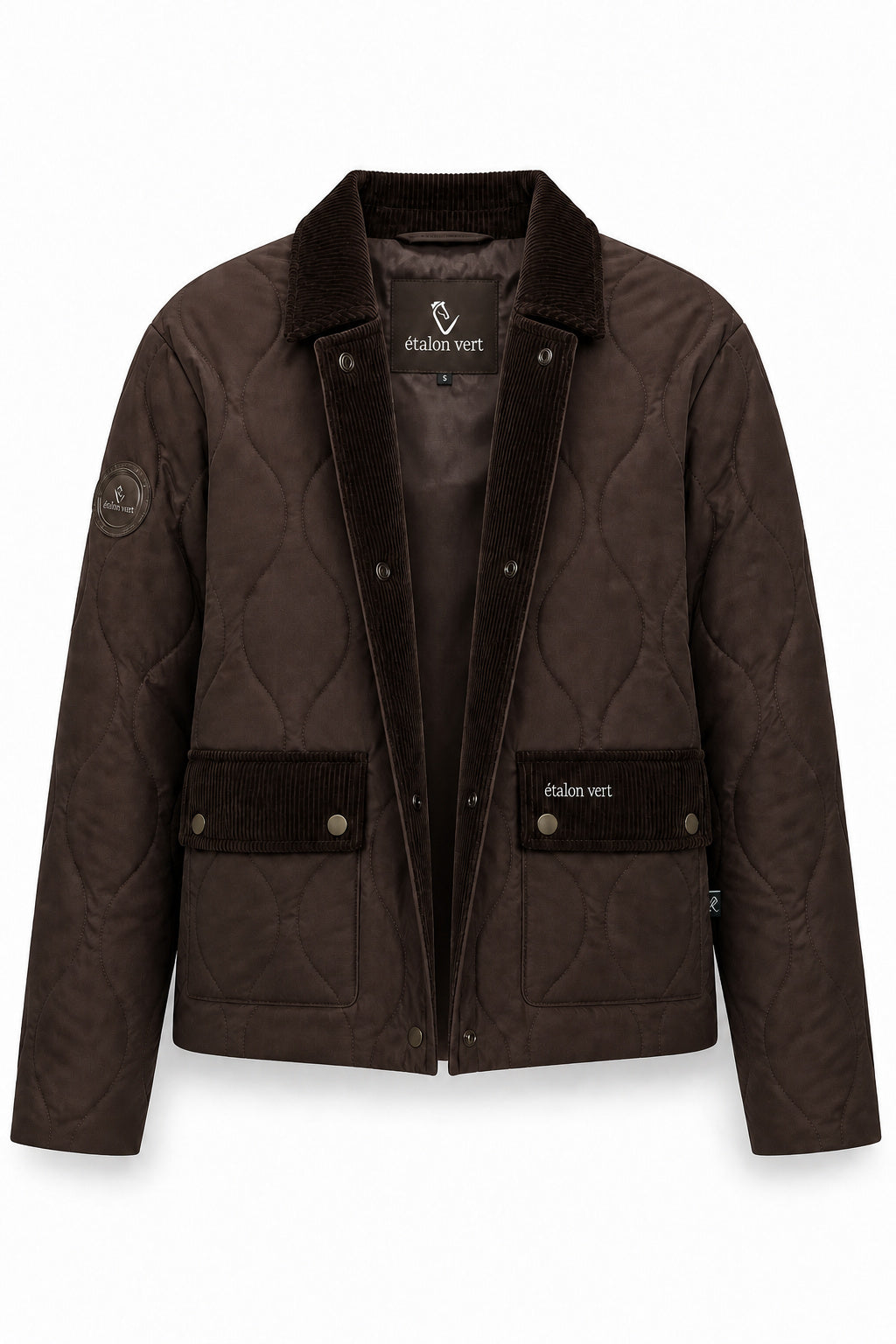 étalon vert Baloubet Heritage Jacket in Dunkelbraun – Vorderansicht halb geöffnet