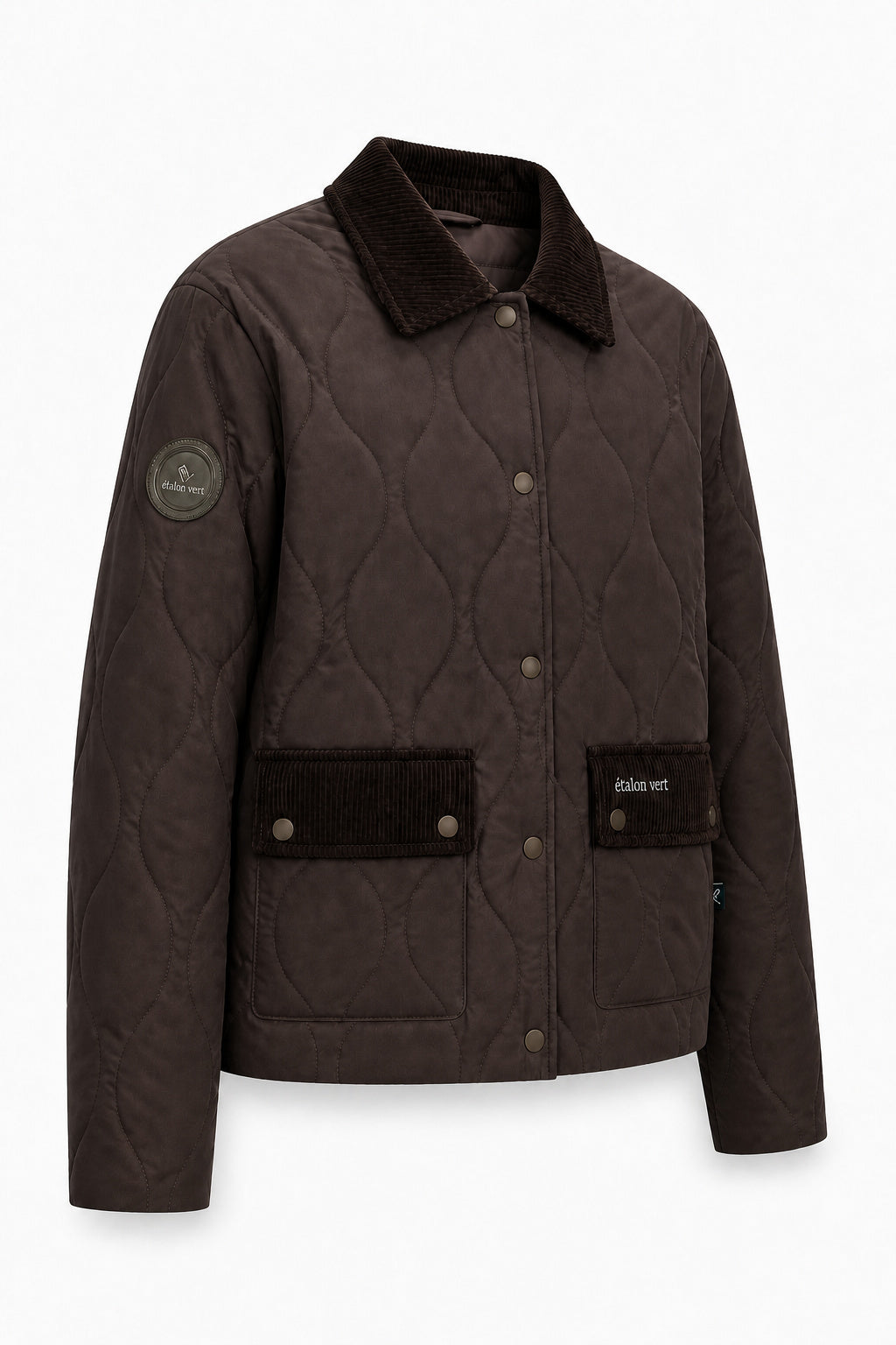 étalon vert Baloubet Heritage Jacket in Dunkelbraun – Dreiviertelansicht mit Ärmelpatch