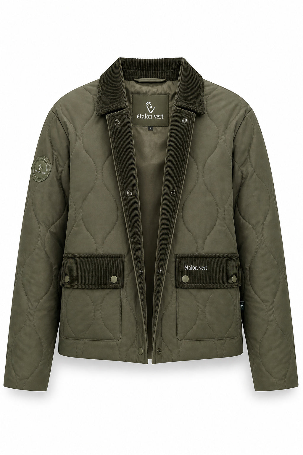 étalon vert Baloubet Heritage Jacket in Oliv – Vorderansicht halb geöffnet