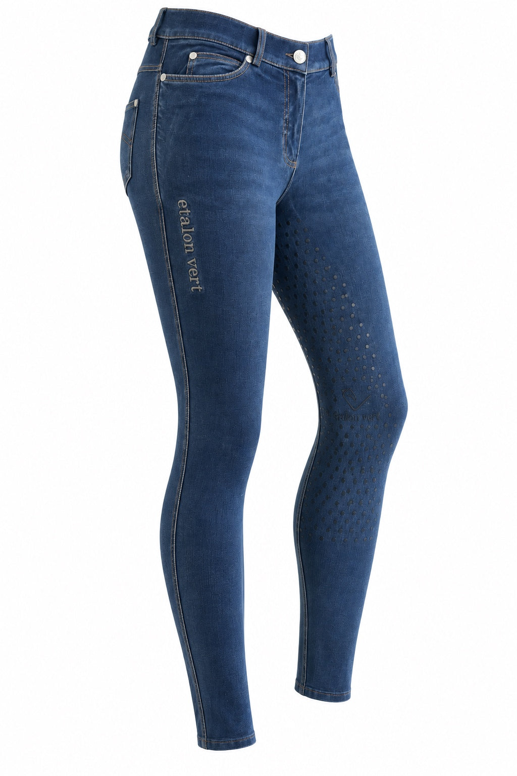 Belissimo Denim Style Reithose Blue Denim – Vorderansicht mit versetzter Beinstellung