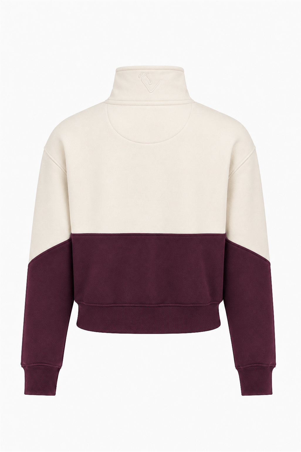 Bicolor Zip Sweater Off-white/Burgundy – Rückansicht