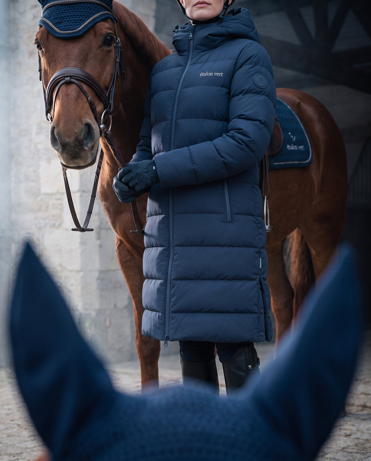 Cardento in Navy – getragen am Pferd