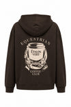 Brown / Chocolate Brown Oversize Hoodie – Rückenansicht, Motiv coffee-club, Druck Beige