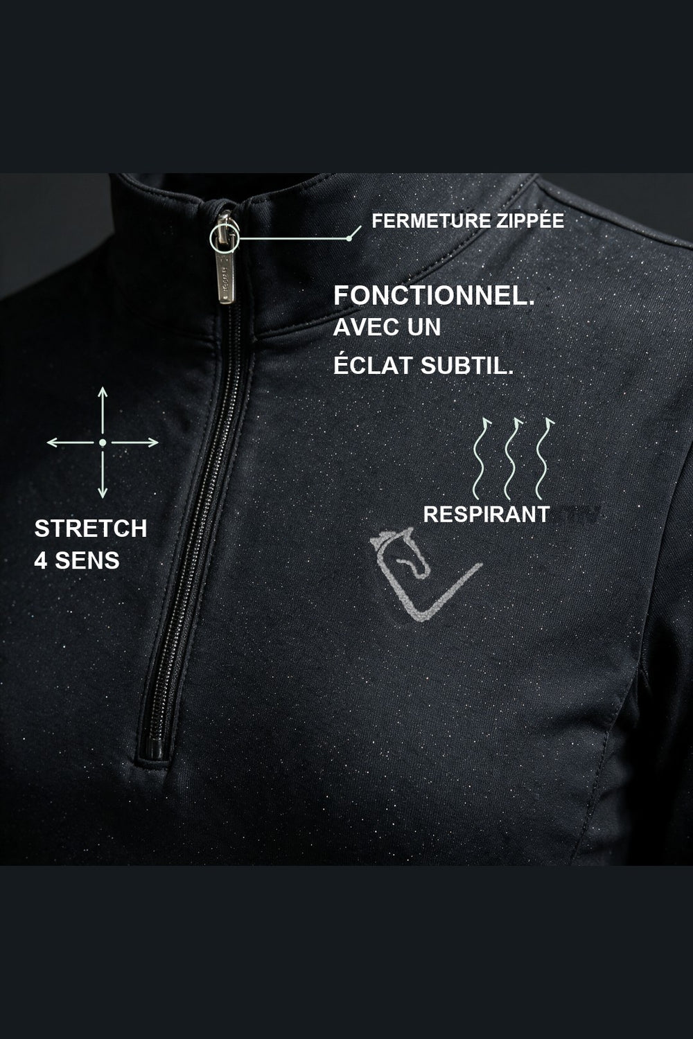 Easy Game Black Sparkle – infographie avec éclat subtil, stretch quatre sens, respirabilité et fermeture zippée [fr]