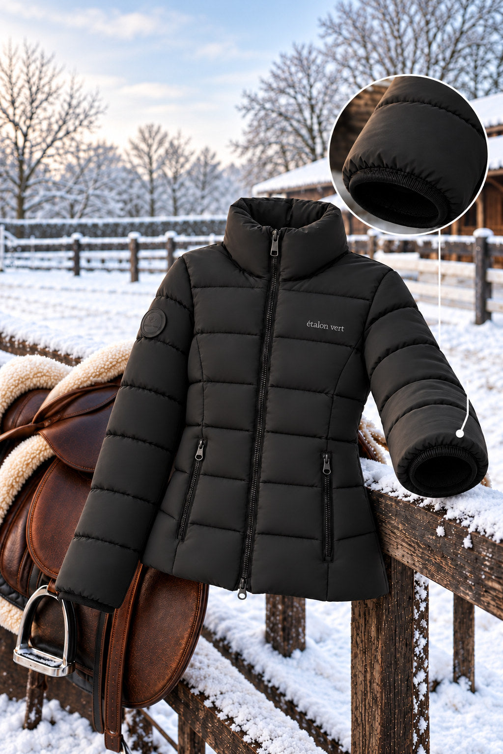 Emerald Steppjacke Black – elastische Ärmelbündchen mit Detailvergrößerung