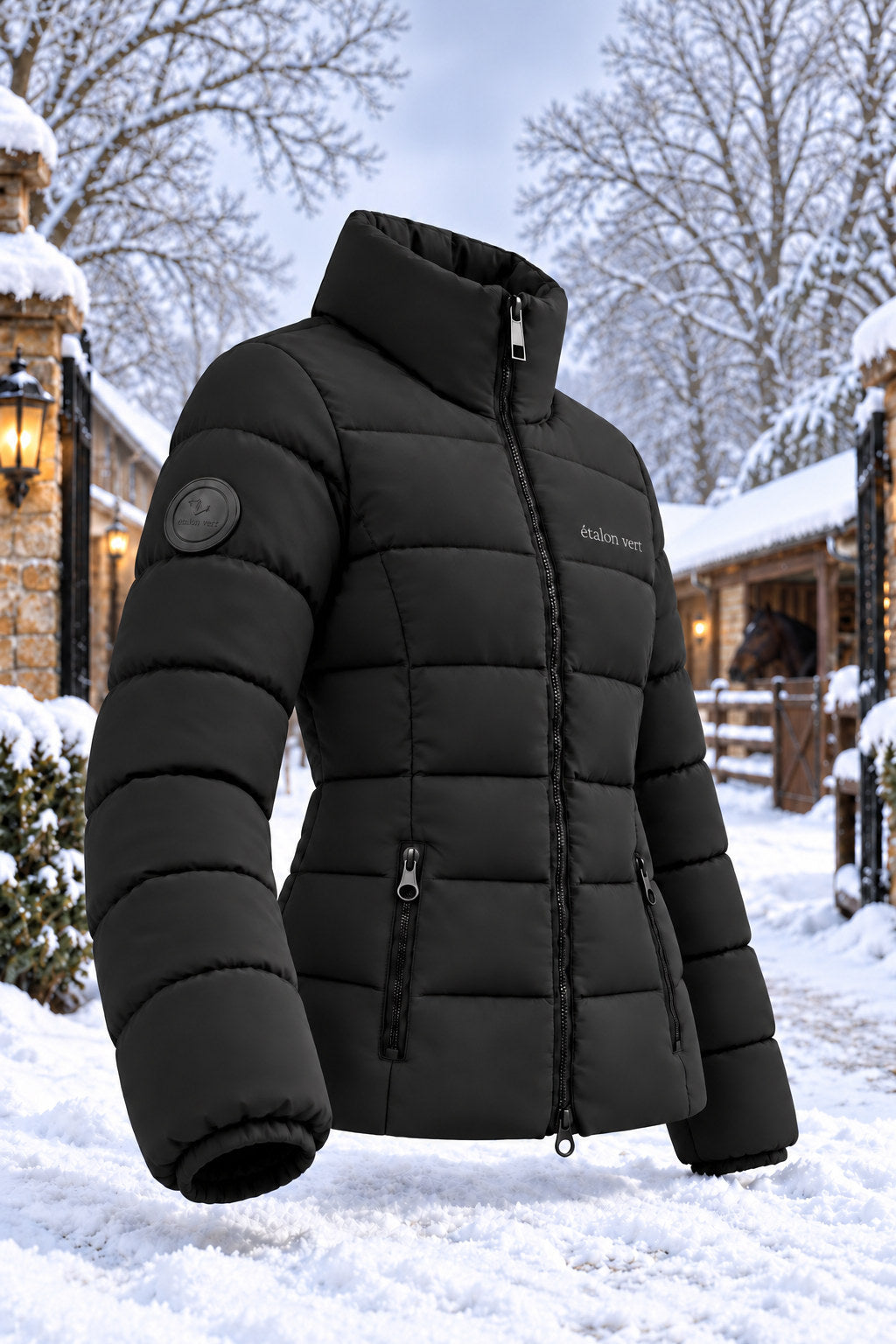 Emerald Steppjacke Black – geschlossene Produktansicht und Silhouette
