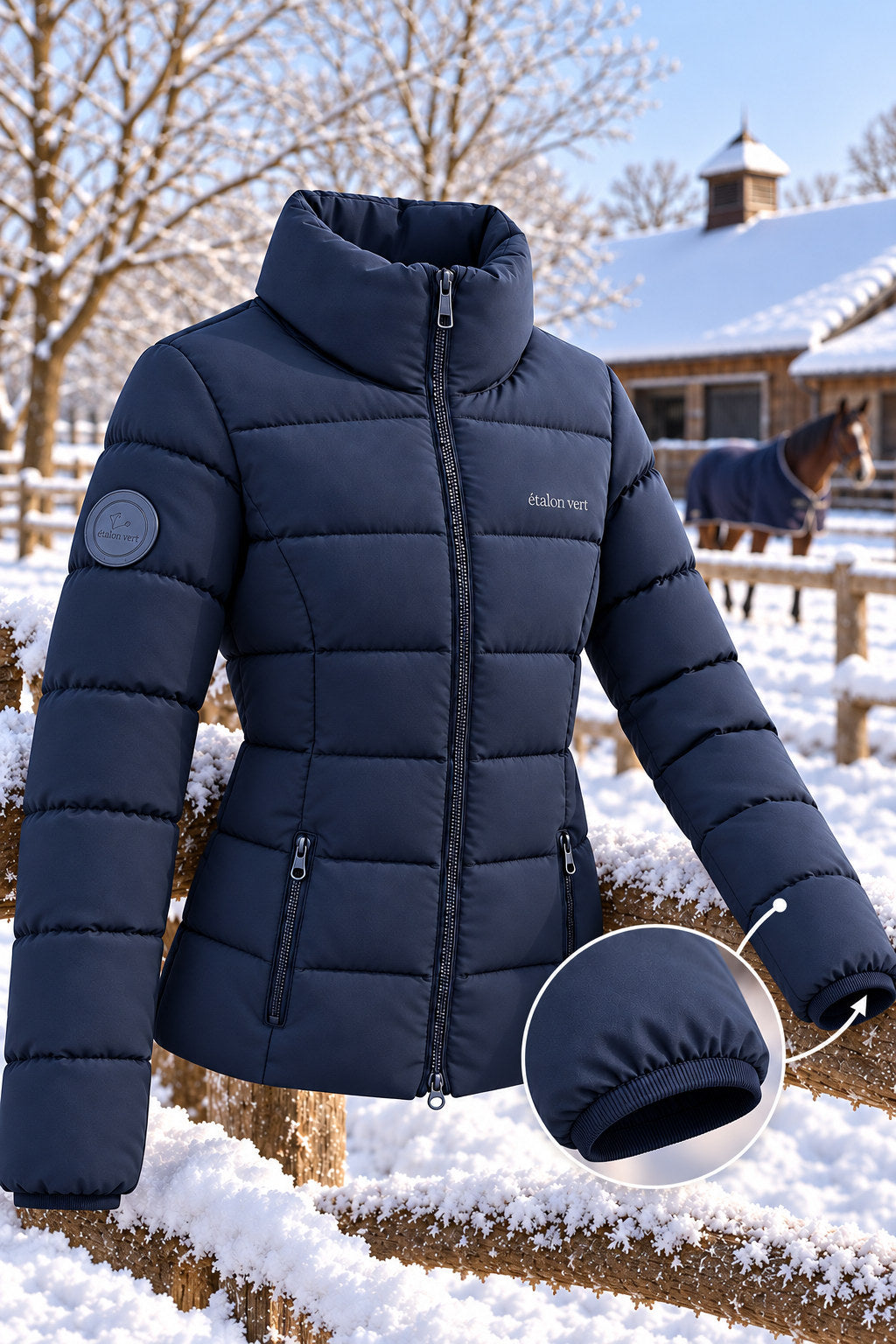 Emerald Steppjacke Navy – elastische Ärmelbündchen mit Detailvergrößerung