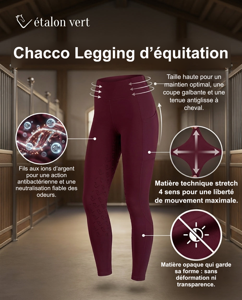 Infographie produit étalon vert : Chacco Legging d’équitation
