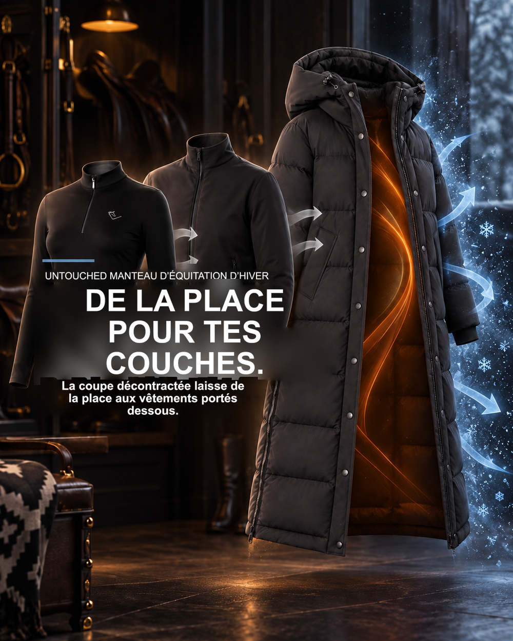 Infographie produit étalon vert : UNTOUCHED MANTEAU D’ÉQUITATION D’HIVER [fr]