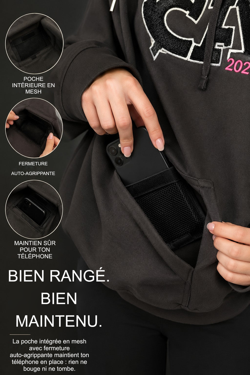 Infographie produit étalon vert : POCHE INTÉRIEURE EN MESH