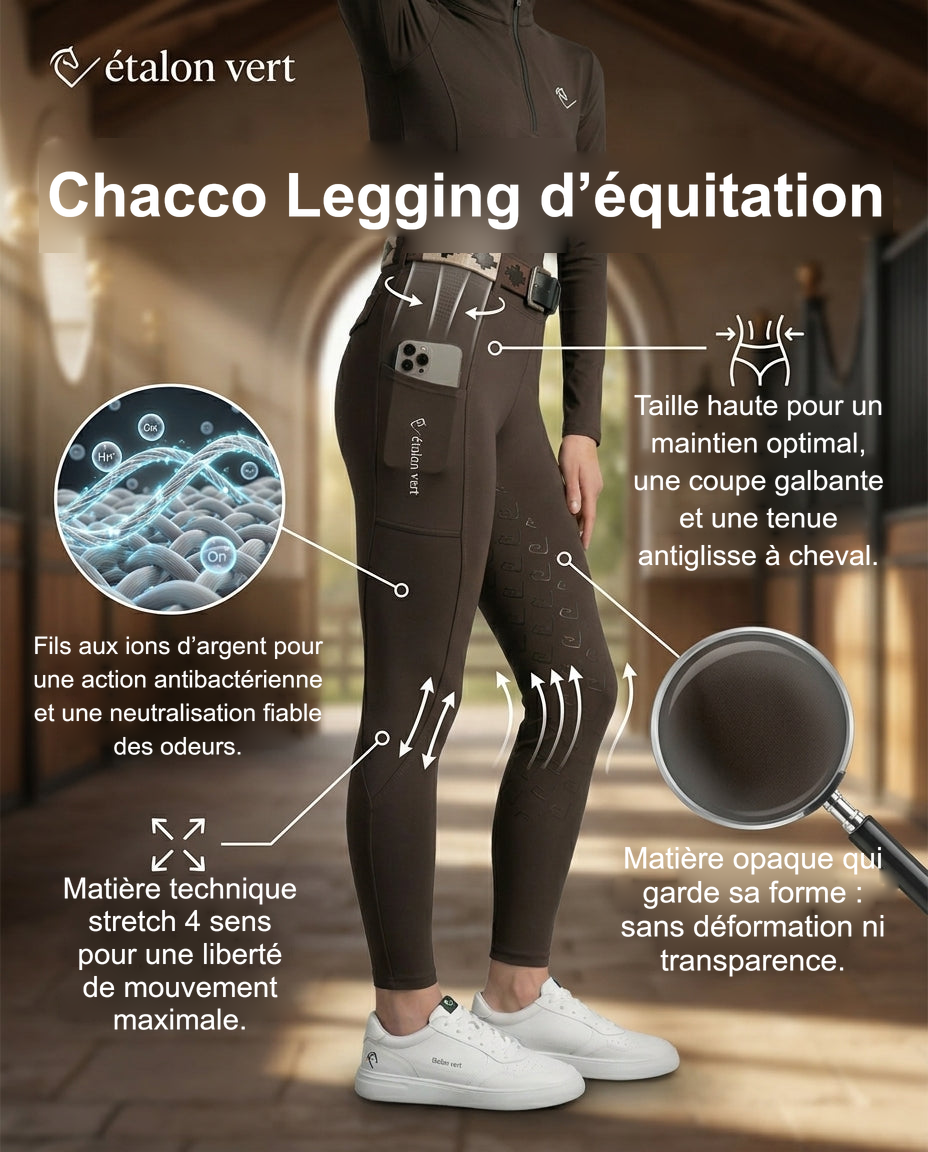Infographie produit étalon vert : Chacco Legging d’équitation [fr]