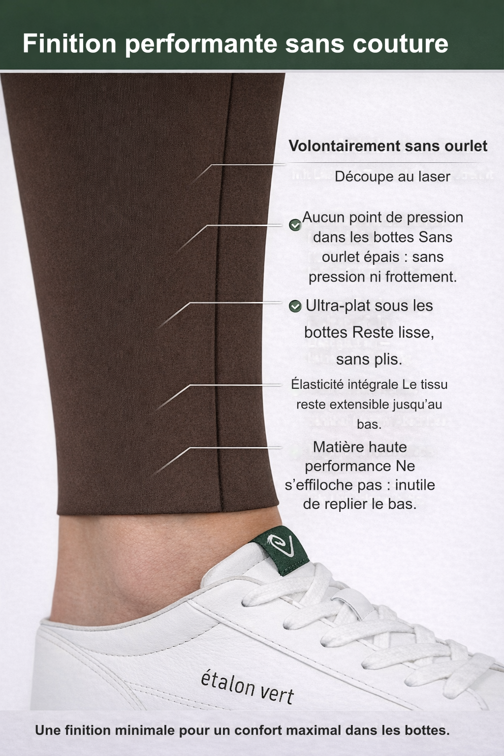 Infographie produit étalon vert : Finition performante sans couture