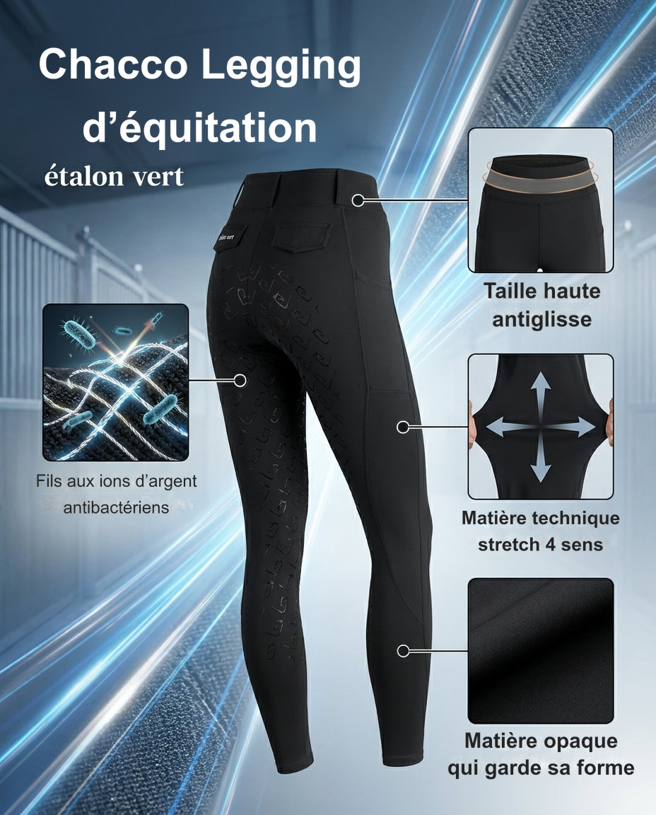 Infographie produit étalon vert : Chacco Legging d’équitation [fr]