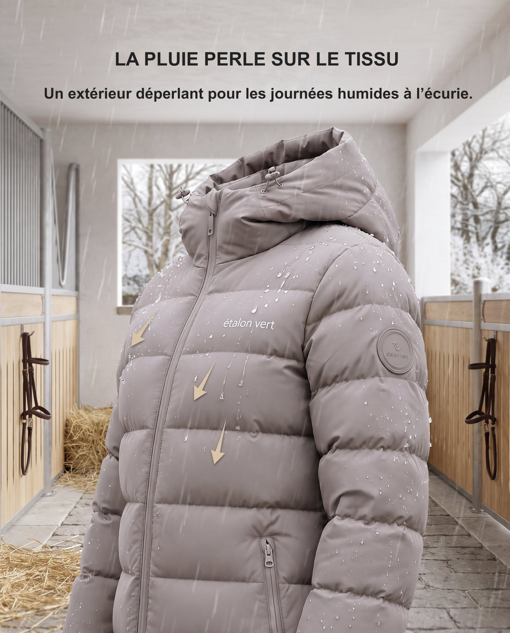 Infographie produit étalon vert : LA PLUIE PERLE SUR LE TISSU [fr]