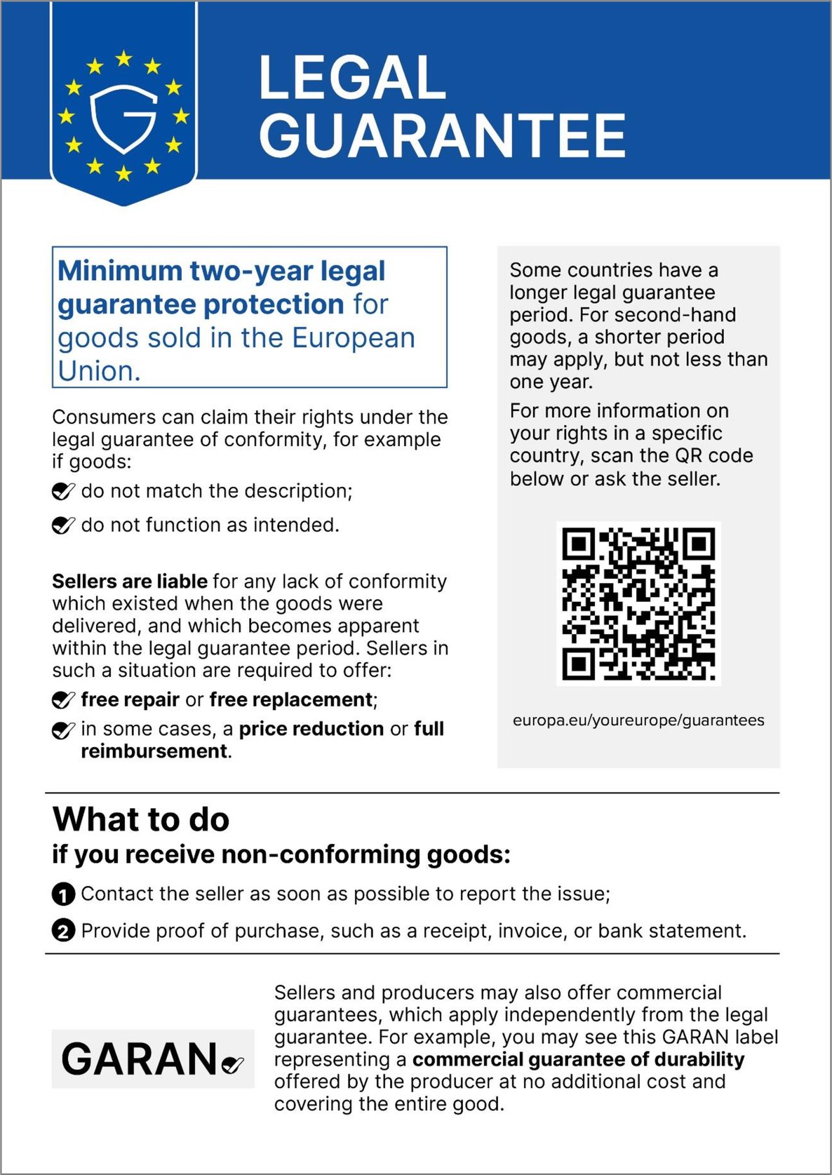 Legal guarantee notice