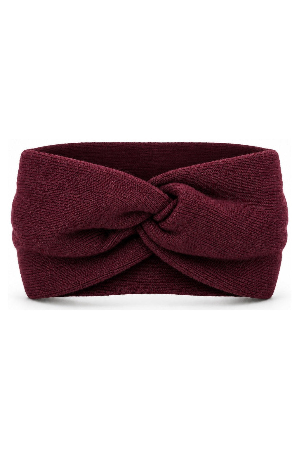 étalon vert Knotenstirnband burgundy, Frontalansicht mit mittigem Knoten, KI-Produktvisualisierung
