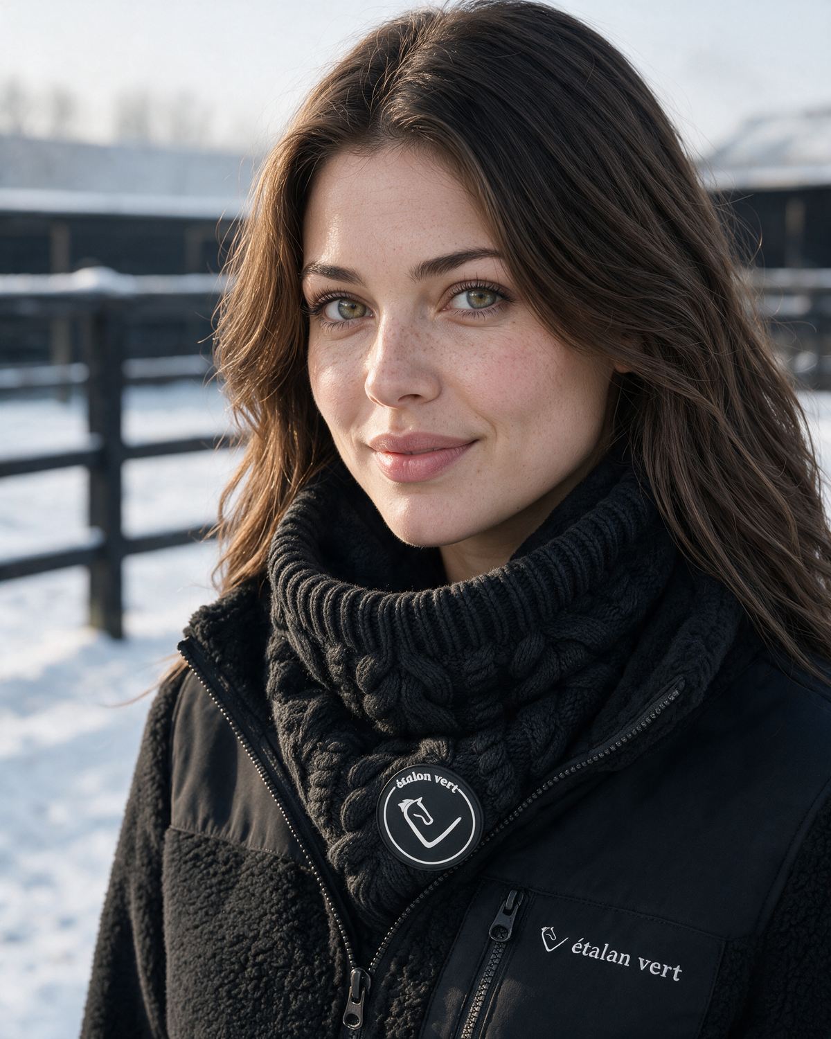 Palomo 2.0 Loop Schal Black – Detailansicht von Strick und Badge