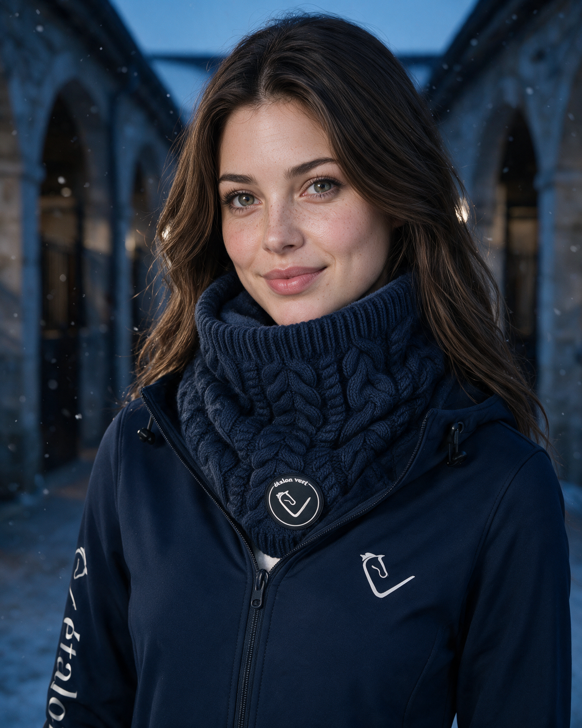 Palomo 2.0 Loop-Schal Navy – Detailansicht von Strick und Fütterung