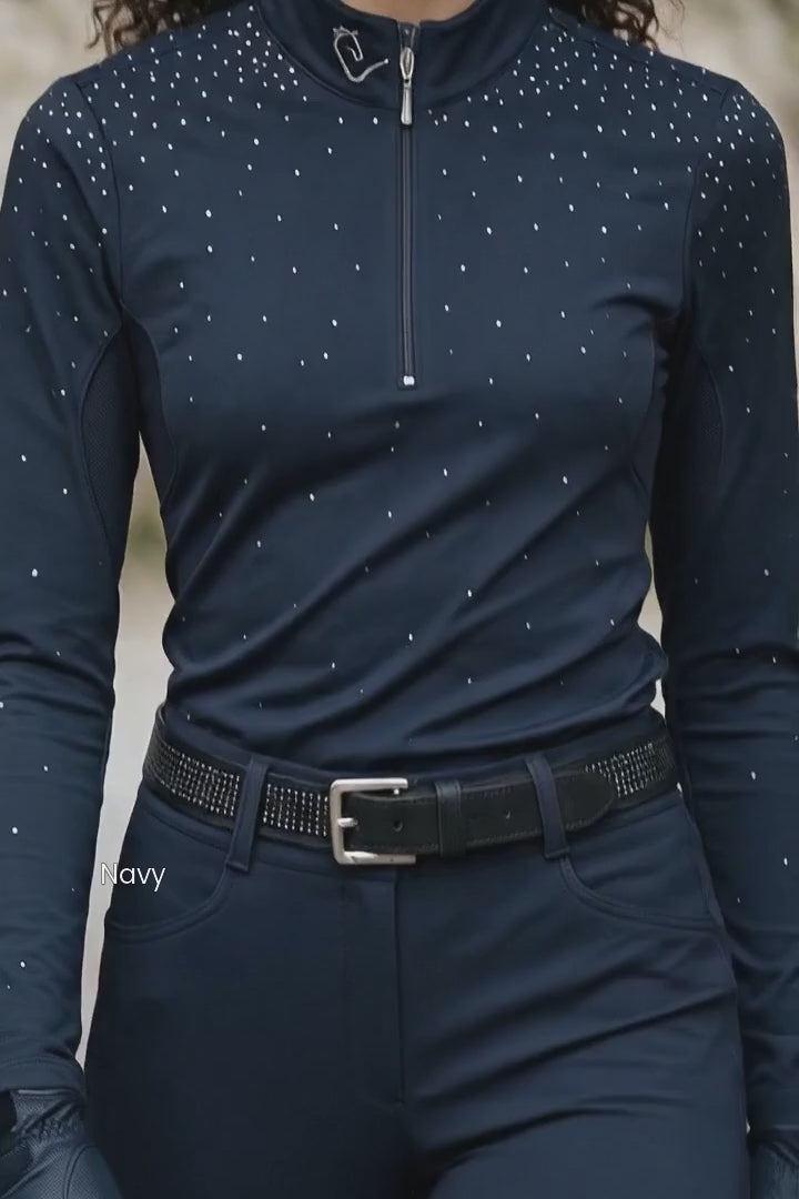 Easy Game Glitter Damen-Reitshirt – Navy – Produkt- und Modelvideo im Shopformat 2:3